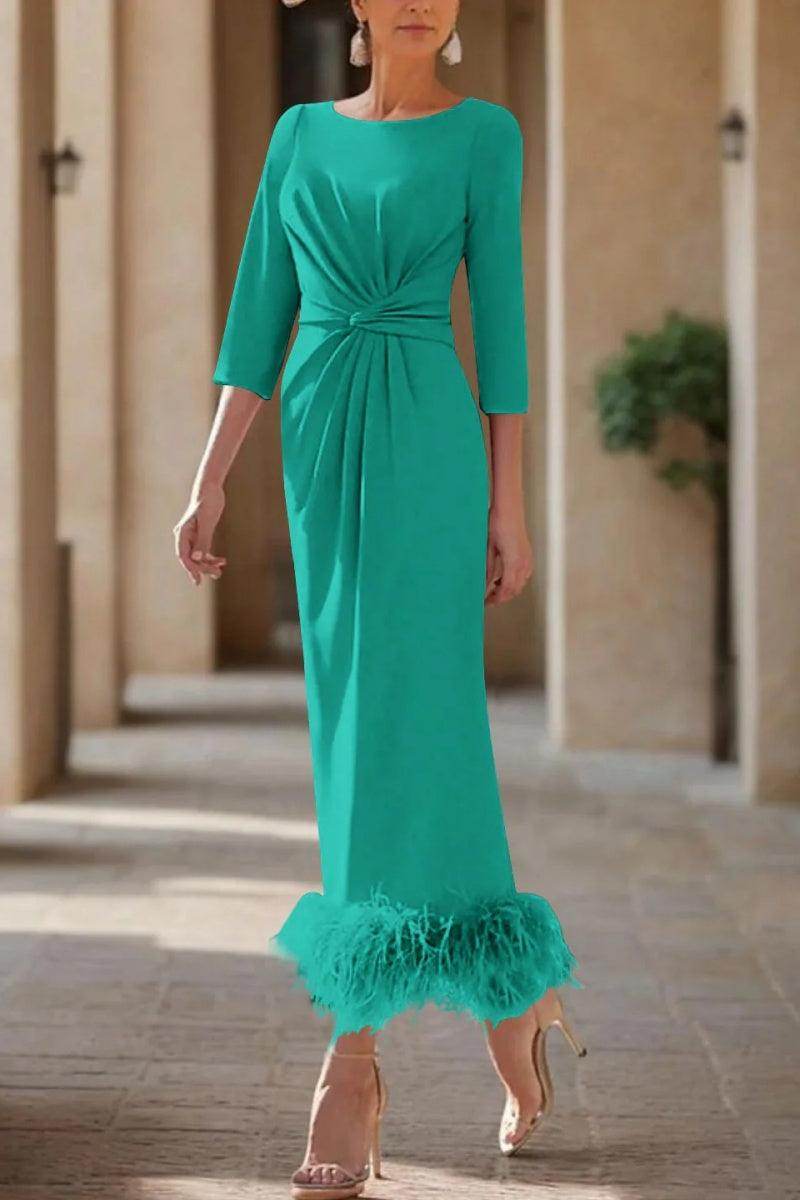 Sheath Column Scoop Neck Ankle Length Feather Mother Dresses CM0378