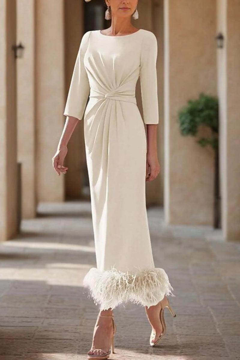 Sheath Column Scoop Neck Ankle Length Feather Mother Dresses CM0378