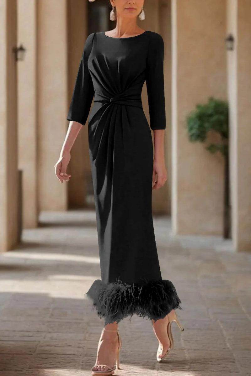 Sheath Column Scoop Neck Ankle Length Feather Mother Dresses CM0378