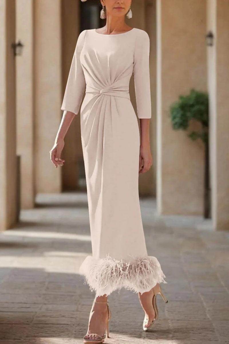 Sheath Column Scoop Neck Ankle Length Feather Mother Dresses CM0378
