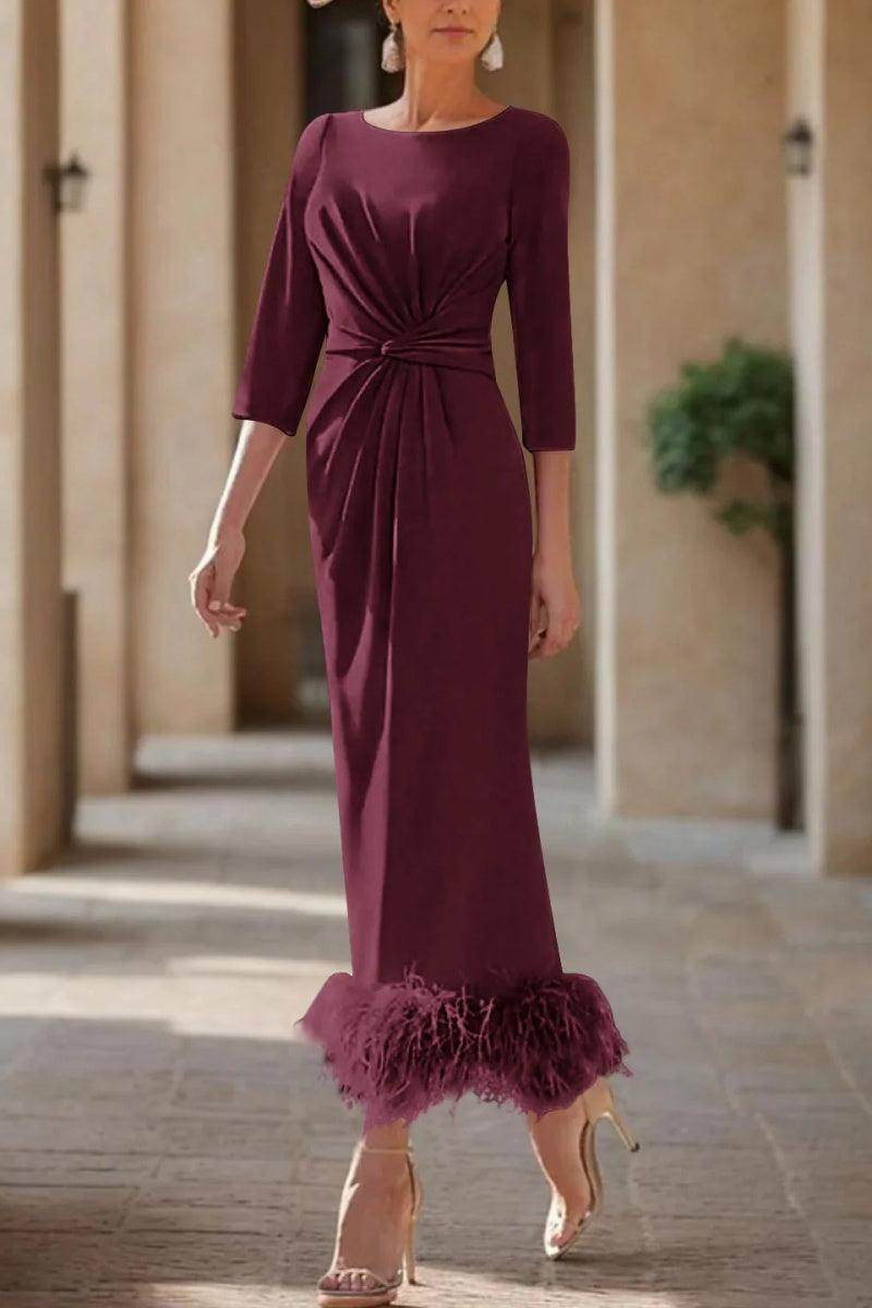 Sheath Column Scoop Neck Ankle Length Feather Mother Dresses CM0378