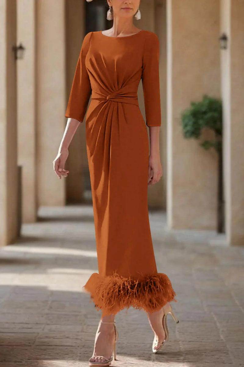 Sheath Column Scoop Neck Ankle Length Feather Mother Dresses CM0378