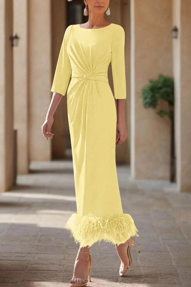 Sheath Column Scoop Neck Ankle Length Feather Mother Dresses CM0378