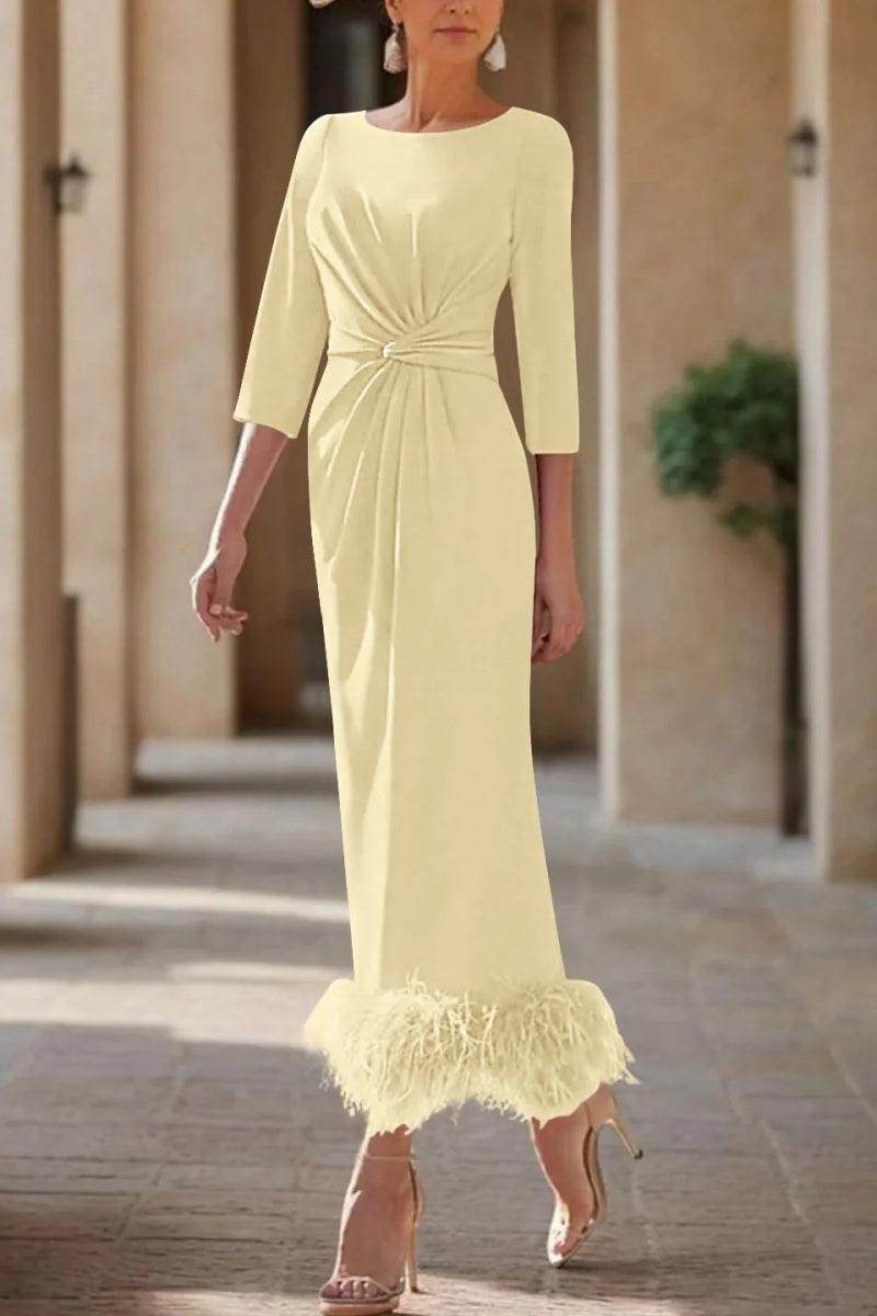 Sheath Column Scoop Neck Ankle Length Feather Mother Dresses CM0378