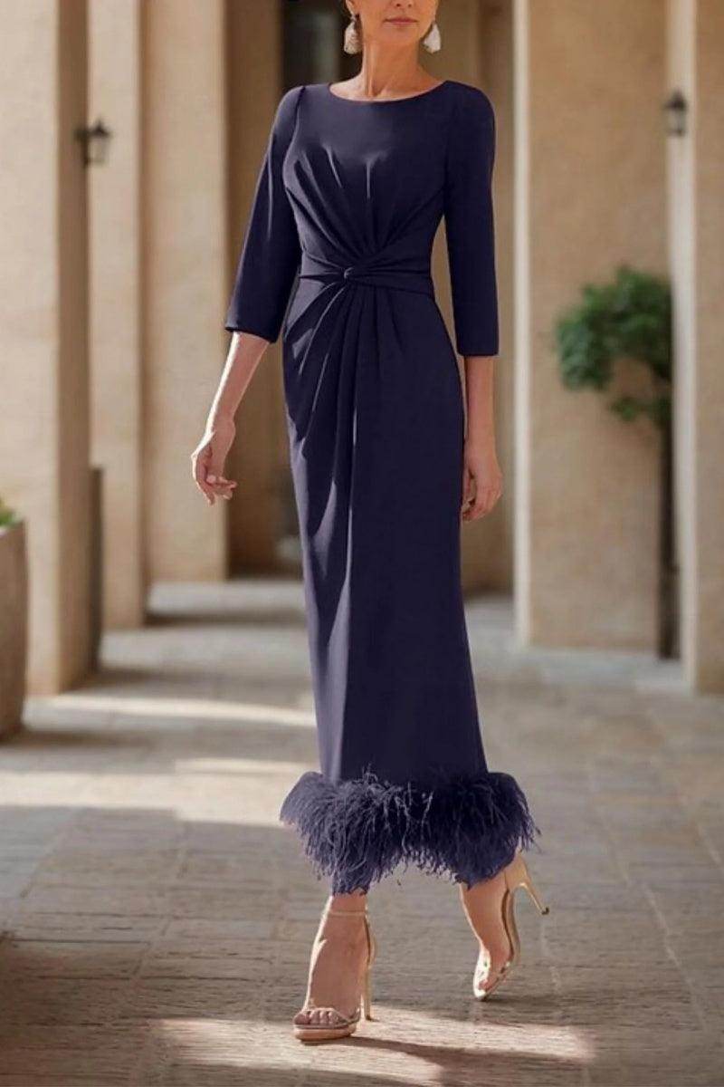 Sheath Column Scoop Neck Ankle Length Feather Mother Dresses CM0378