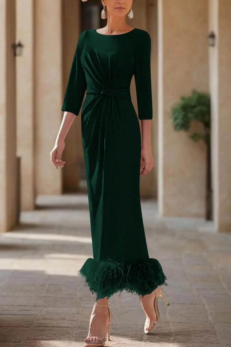 Sheath Column Scoop Neck Ankle Length Feather Mother Dresses CM0378