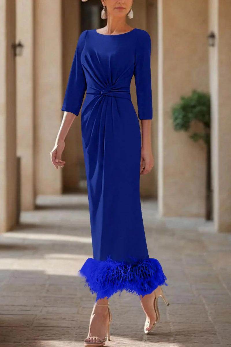 Sheath Column Scoop Neck Ankle Length Feather Mother Dresses CM0378