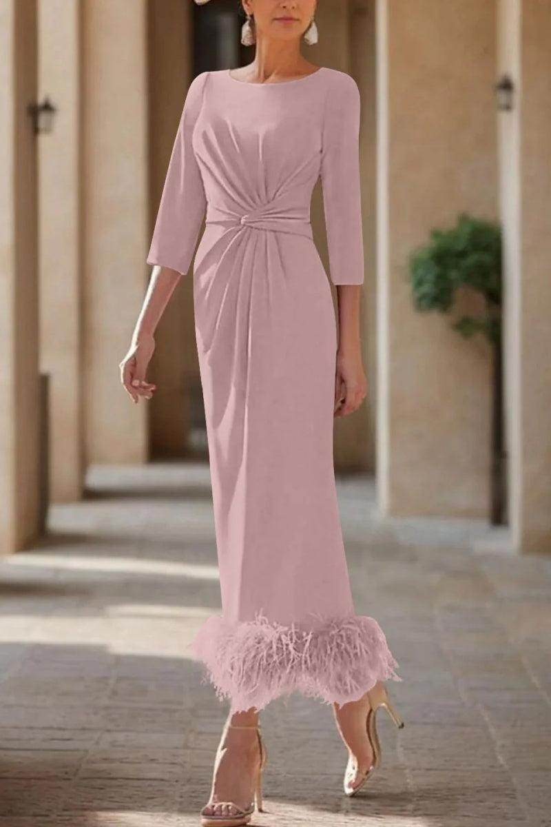 Sheath Column Scoop Neck Ankle Length Feather Mother Dresses CM0378