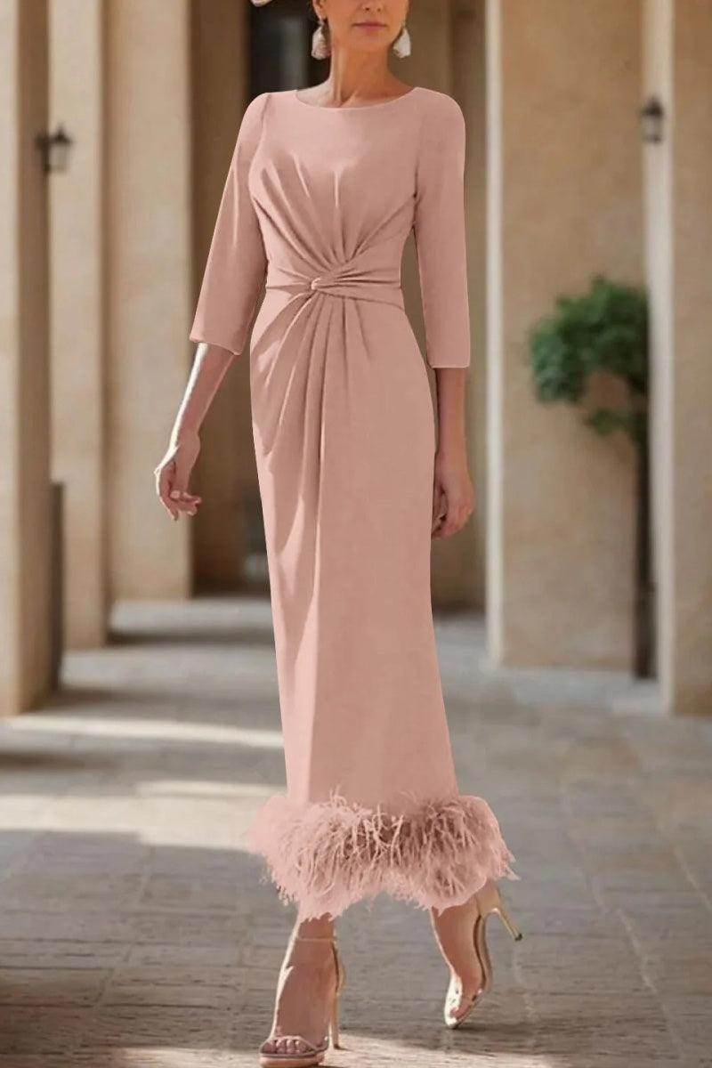 Sheath Column Scoop Neck Ankle Length Feather Mother Dresses CM0378