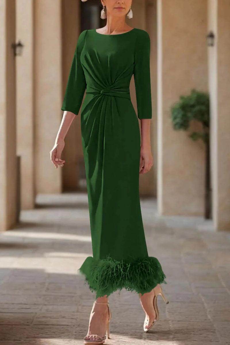Sheath Column Scoop Neck Ankle Length Feather Mother Dresses CM0378