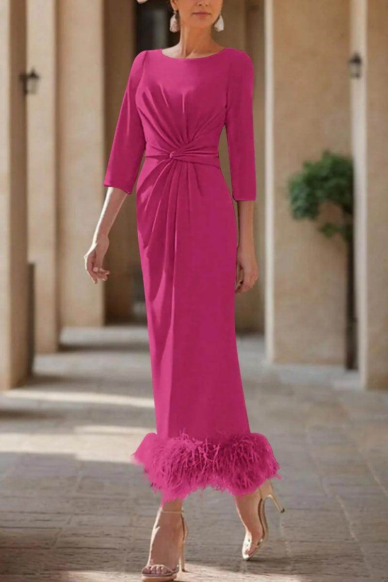 Sheath Column Scoop Neck Ankle Length Feather Mother Dresses CM0378