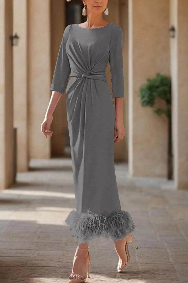Sheath Column Scoop Neck Ankle Length Feather Mother Dresses CM0378