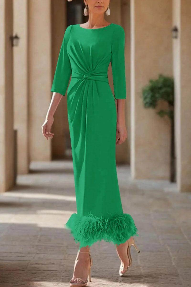 Sheath Column Scoop Neck Ankle Length Feather Mother Dresses CM0378