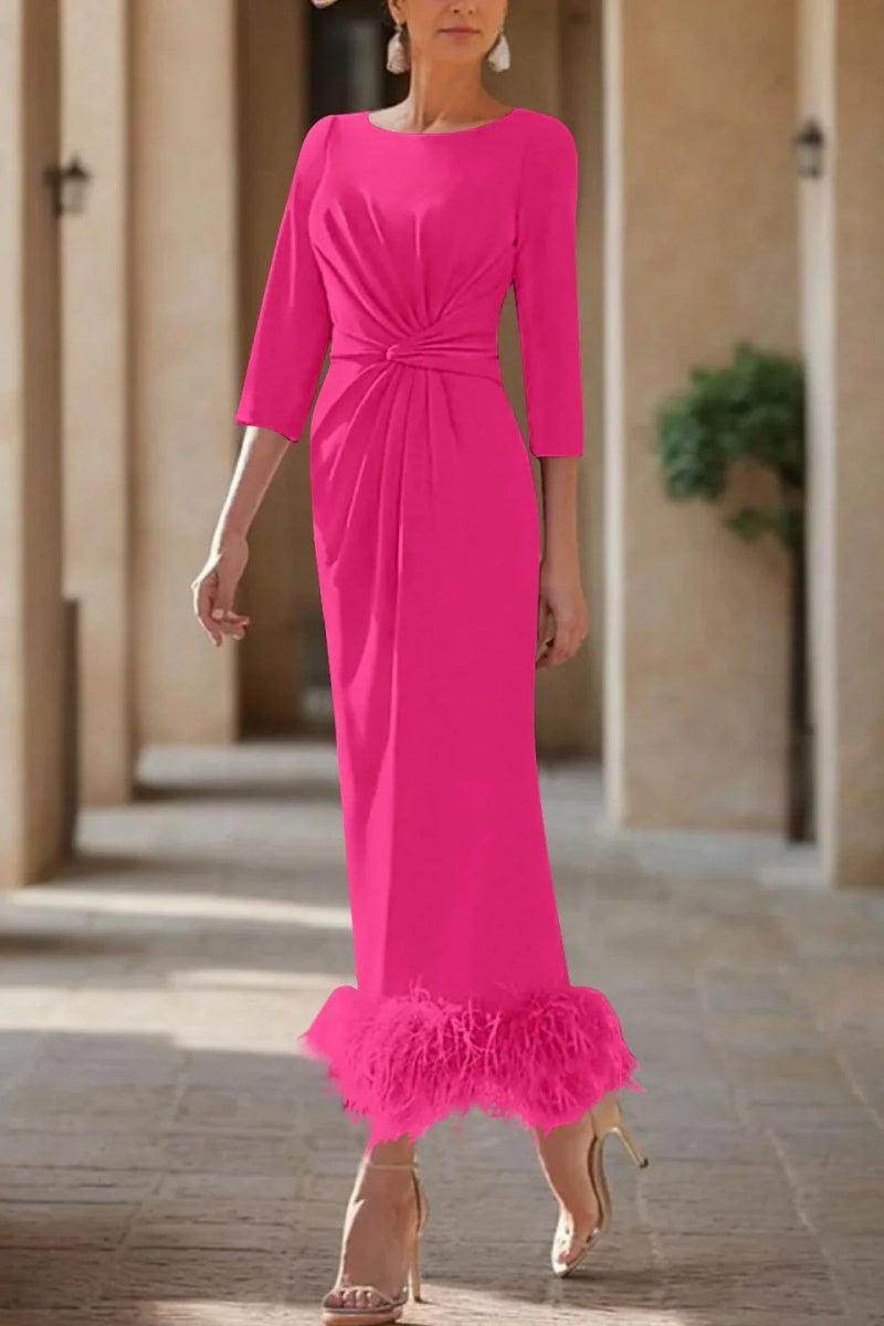 Sheath Column Scoop Neck Ankle Length Feather Mother Dresses CM0378