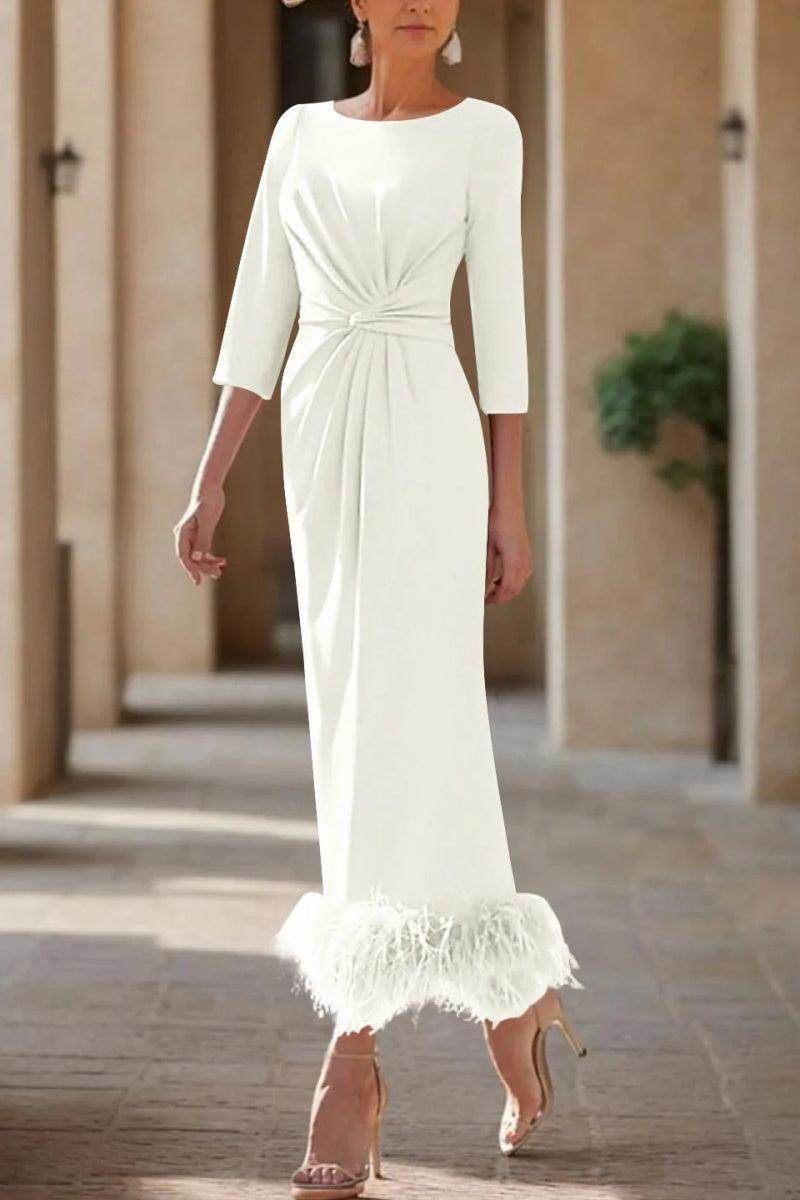 Sheath Column Scoop Neck Ankle Length Feather Mother Dresses CM0378