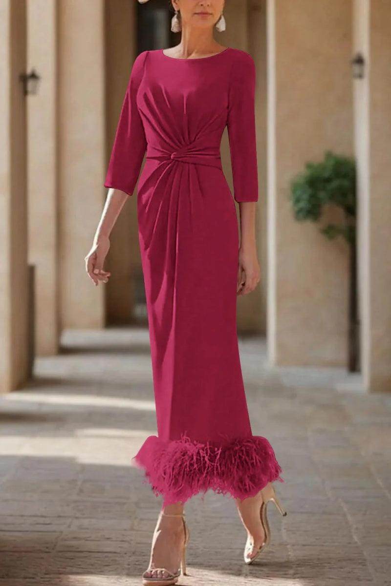 Sheath Column Scoop Neck Ankle Length Feather Mother Dresses CM0378