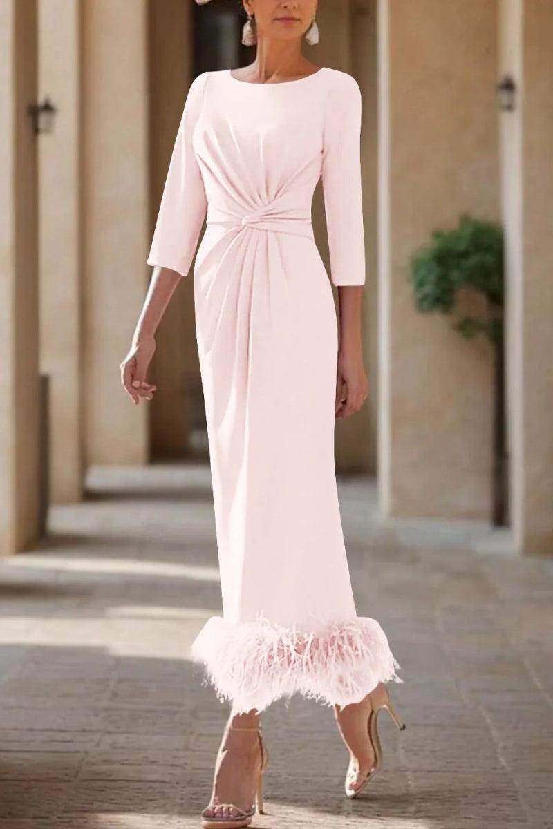 Sheath Column Scoop Neck Ankle Length Feather Mother Dresses CM0378