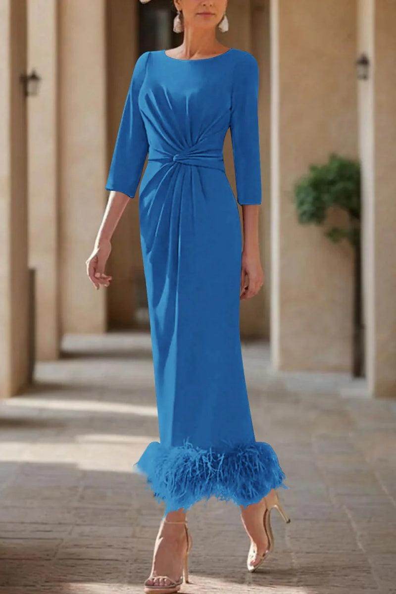 Sheath Column Scoop Neck Ankle Length Feather Mother Dresses CM0378