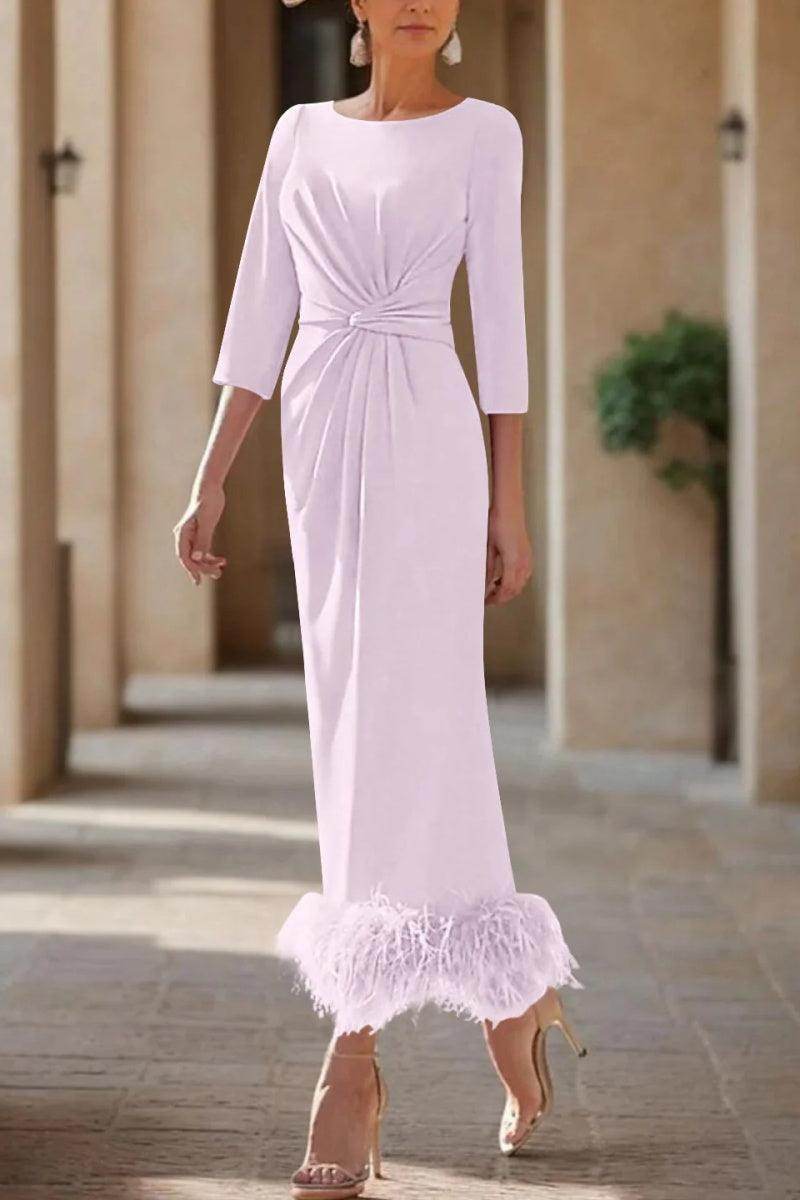 Sheath Column Scoop Neck Ankle Length Feather Mother Dresses CM0378