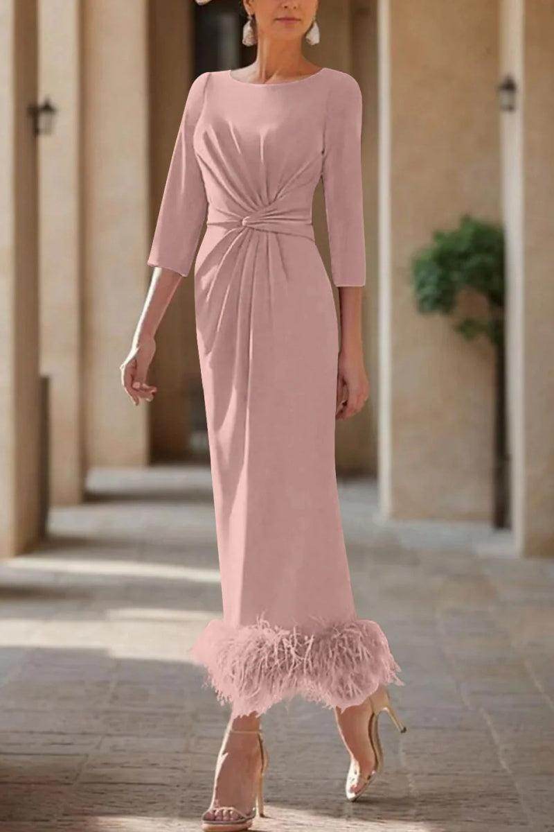 Sheath Column Scoop Neck Ankle Length Feather Mother Dresses CM0378
