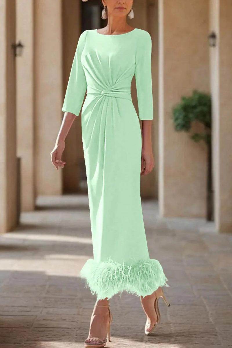 Sheath Column Scoop Neck Ankle Length Feather Mother Dresses CM0378