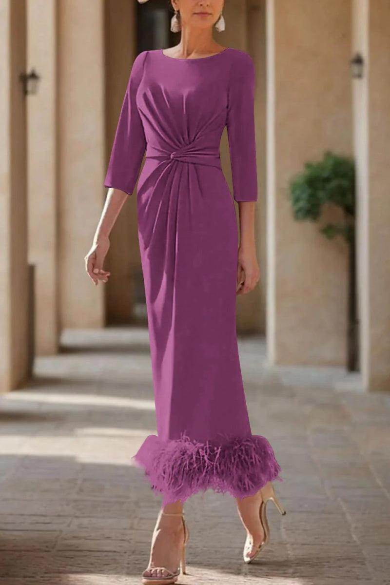 Sheath Column Scoop Neck Ankle Length Feather Mother Dresses CM0378