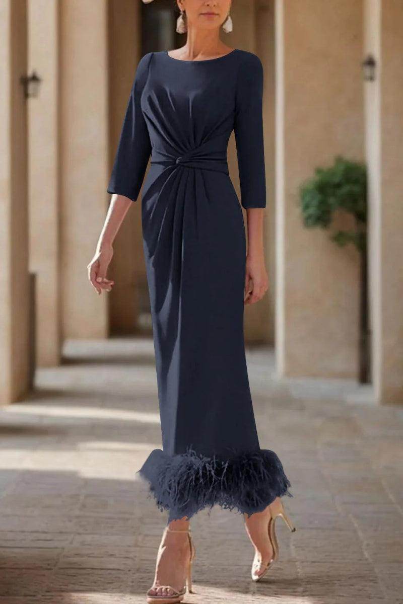 Sheath Column Scoop Neck Ankle Length Feather Mother Dresses CM0378