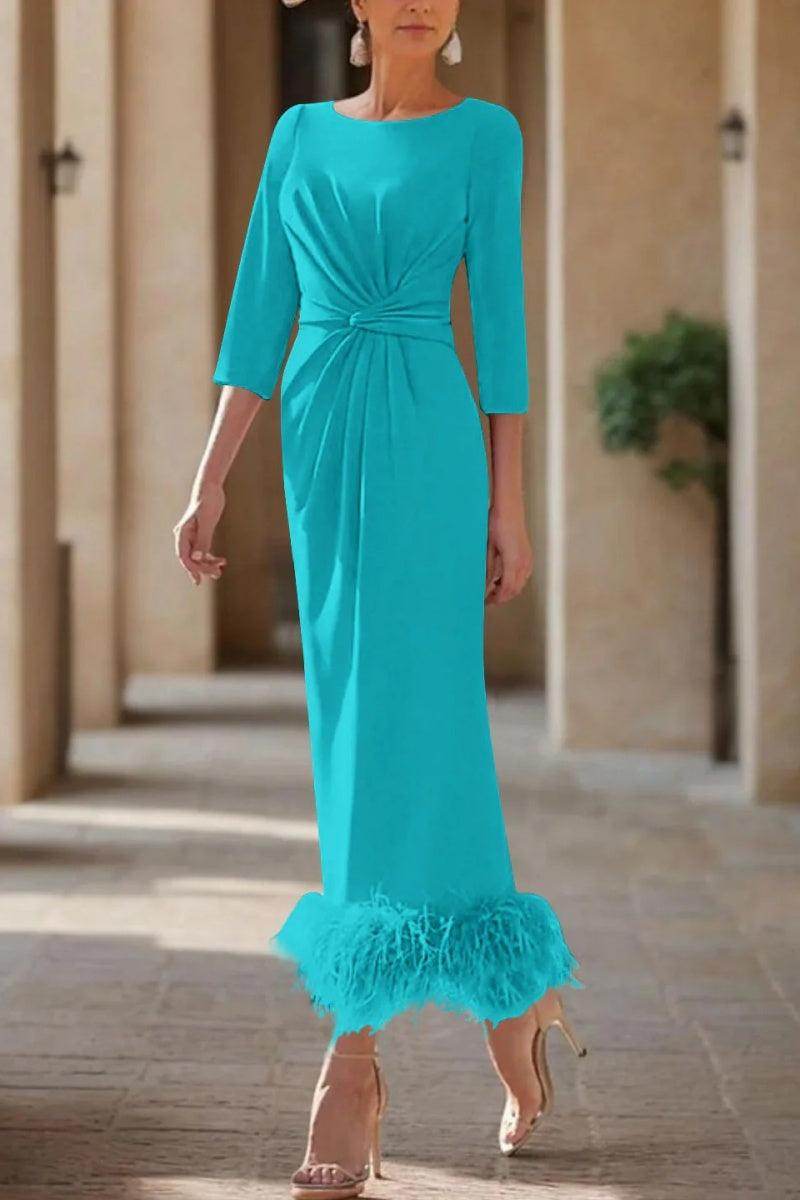 Sheath Column Scoop Neck Ankle Length Feather Mother Dresses CM0378