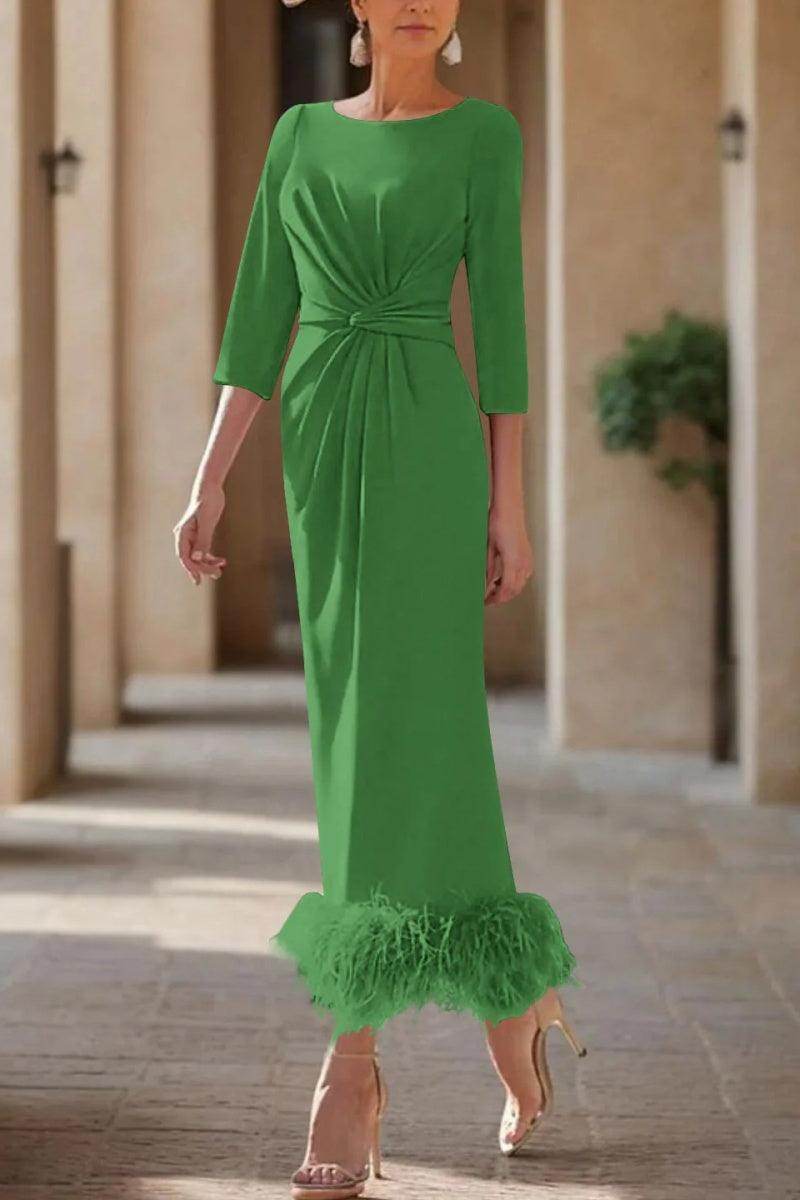 Sheath Column Scoop Neck Ankle Length Feather Mother Dresses CM0378