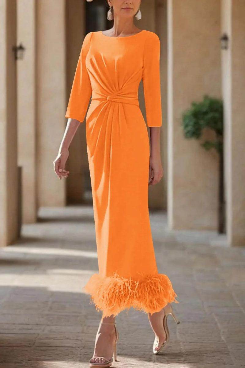 Sheath Column Scoop Neck Ankle Length Feather Mother Dresses CM0378
