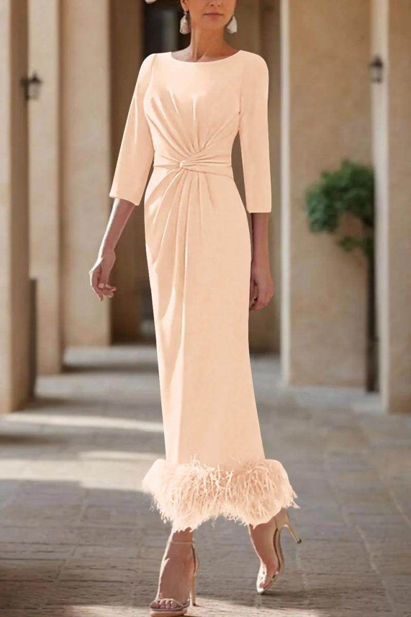 Sheath Column Scoop Neck Ankle Length Feather Mother Dresses CM0378