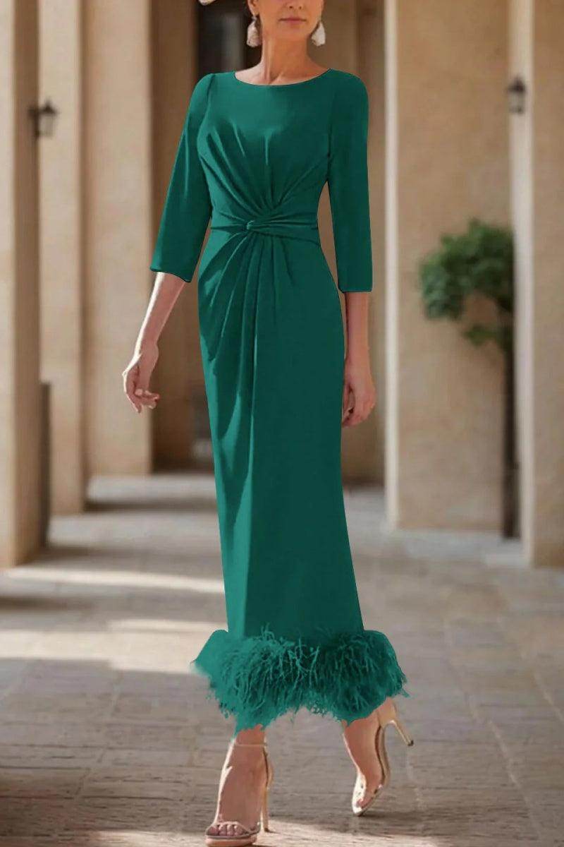 Sheath Column Scoop Neck Ankle Length Feather Mother Dresses CM0378