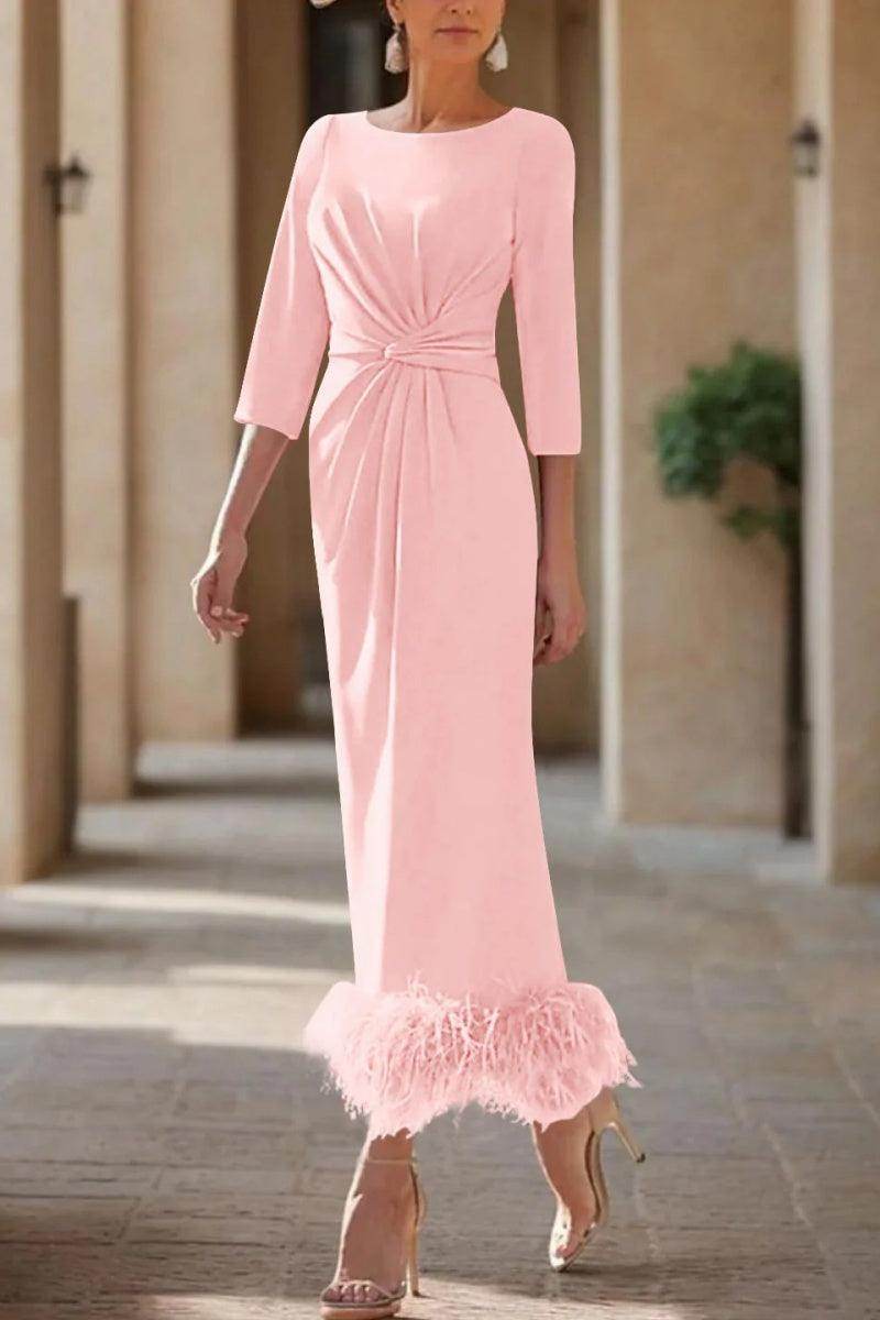 Sheath Column Scoop Neck Ankle Length Feather Mother Dresses CM0378