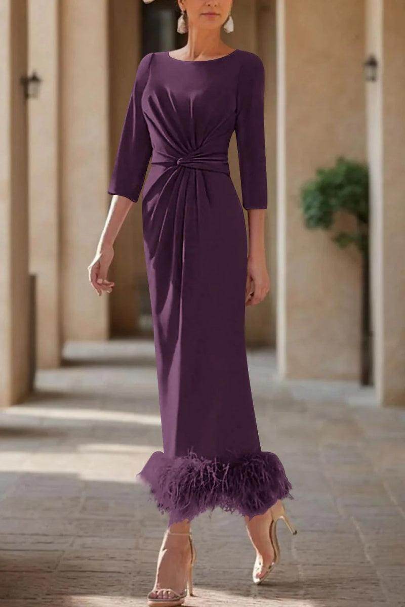 Sheath Column Scoop Neck Ankle Length Feather Mother Dresses CM0378