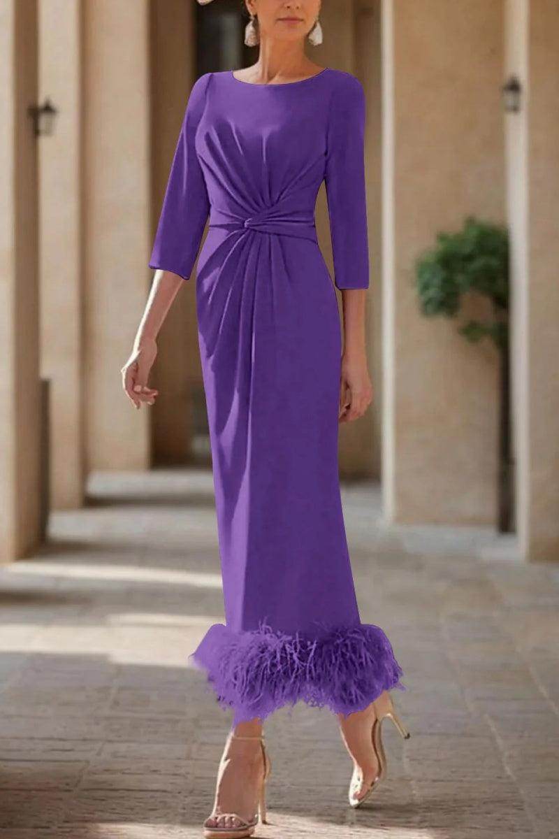 Sheath Column Scoop Neck Ankle Length Feather Mother Dresses CM0378