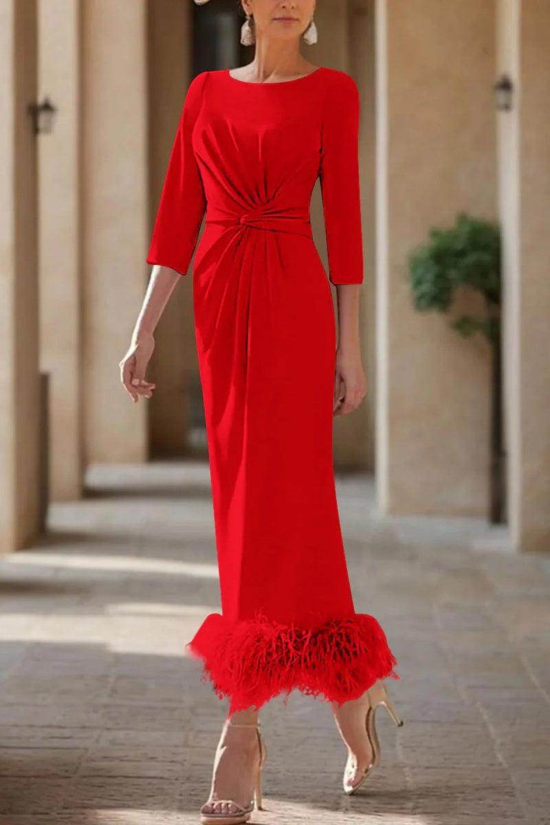 Sheath Column Scoop Neck Ankle Length Feather Mother Dresses CM0378