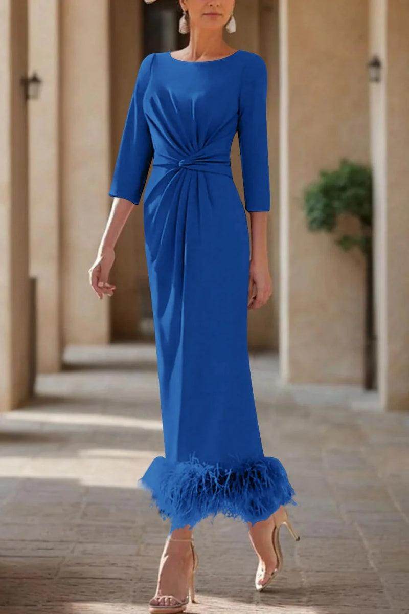 Sheath Column Scoop Neck Ankle Length Feather Mother Dresses CM0378