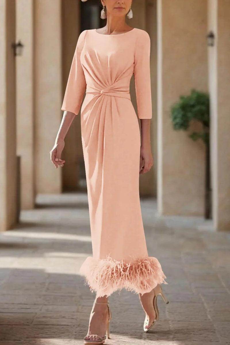 Sheath Column Scoop Neck Ankle Length Feather Mother Dresses CM0378