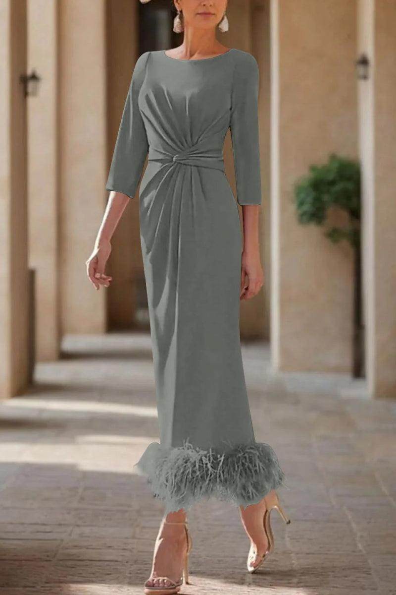 Sheath Column Scoop Neck Ankle Length Feather Mother Dresses CM0378