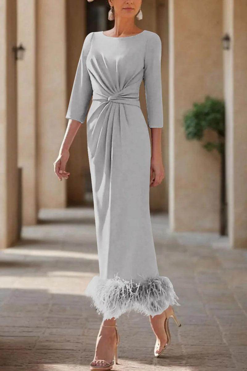 Sheath Column Scoop Neck Ankle Length Feather Mother Dresses CM0378