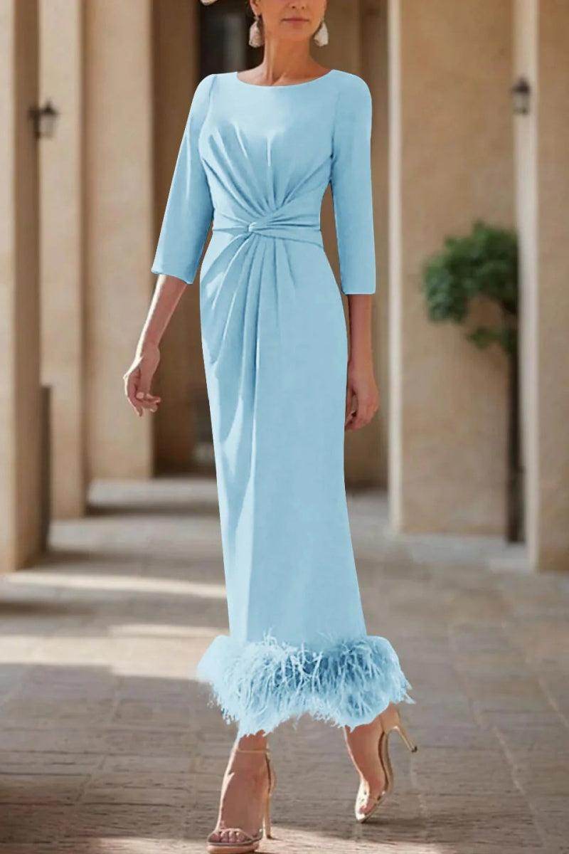 Sheath Column Scoop Neck Ankle Length Feather Mother Dresses CM0378