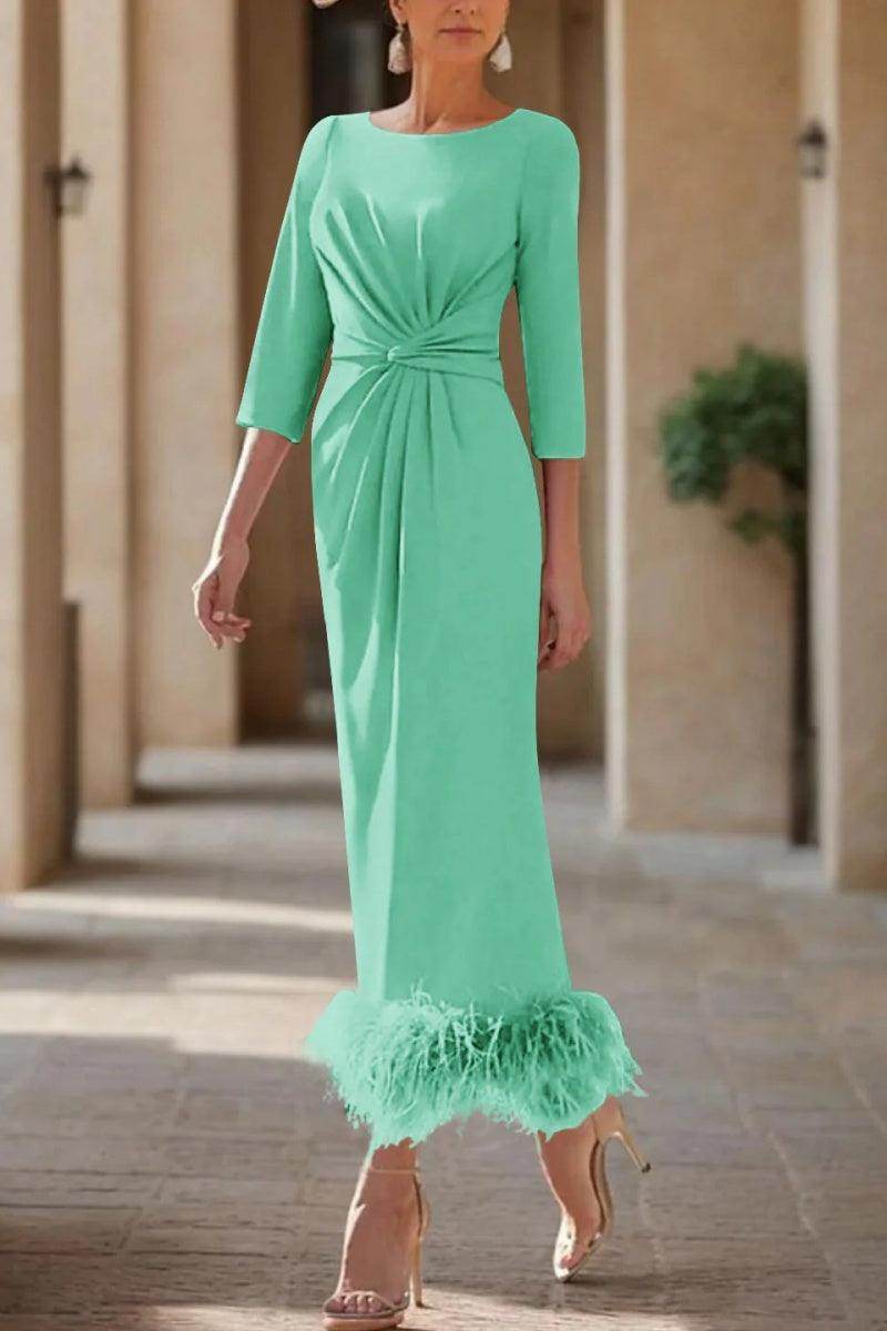 Sheath Column Scoop Neck Ankle Length Feather Mother Dresses CM0378