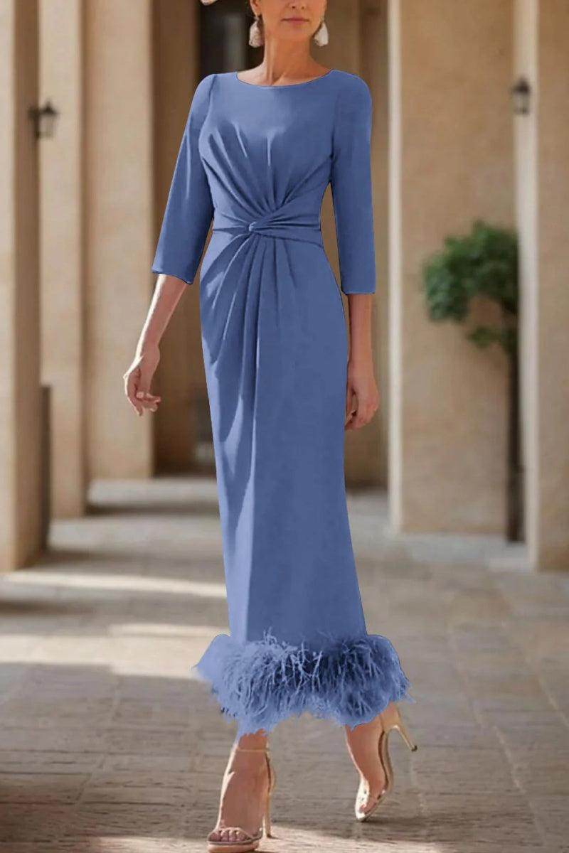 Sheath Column Scoop Neck Ankle Length Feather Mother Dresses CM0378