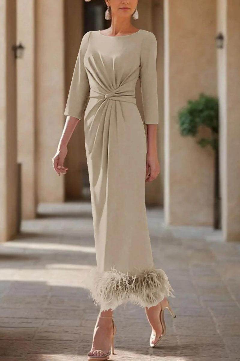 Sheath Column Scoop Neck Ankle Length Feather Mother Dresses CM0378