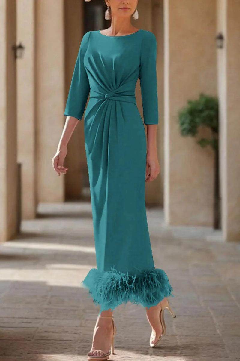 Sheath Column Scoop Neck Ankle Length Feather Mother Dresses CM0378