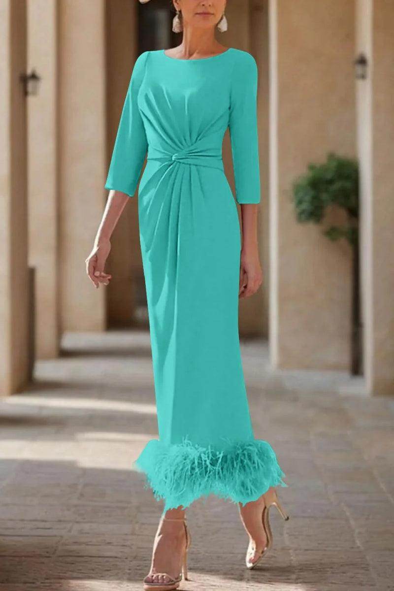 Sheath Column Scoop Neck Ankle Length Feather Mother Dresses CM0378