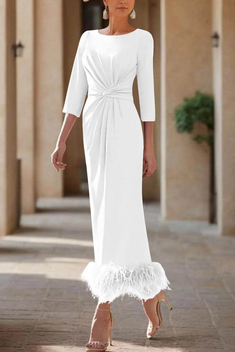 Sheath Column Scoop Neck Ankle Length Feather Mother Dresses CM0378