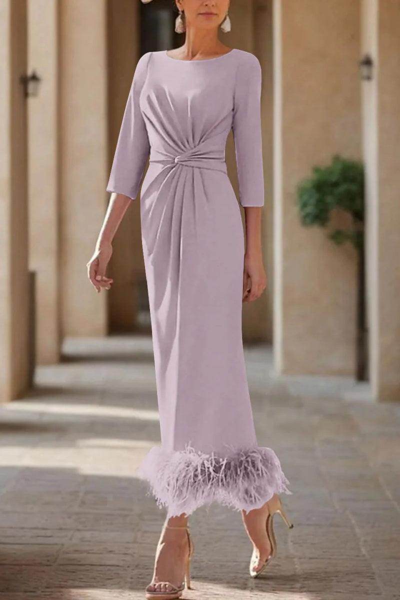 Sheath Column Scoop Neck Ankle Length Feather Mother Dresses CM0378