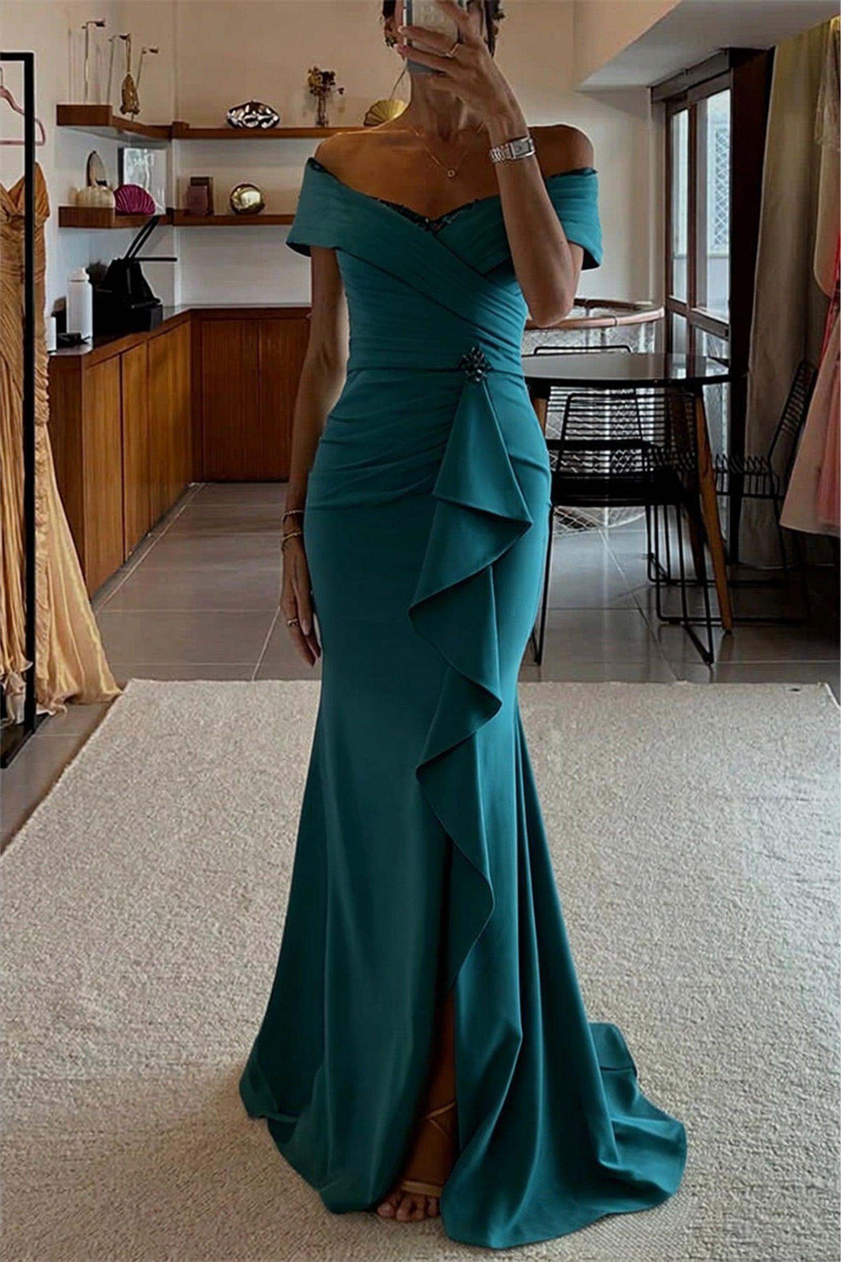Sheath Off the Shoulder Sleeveless Floor Length Mother Dresses CM0379