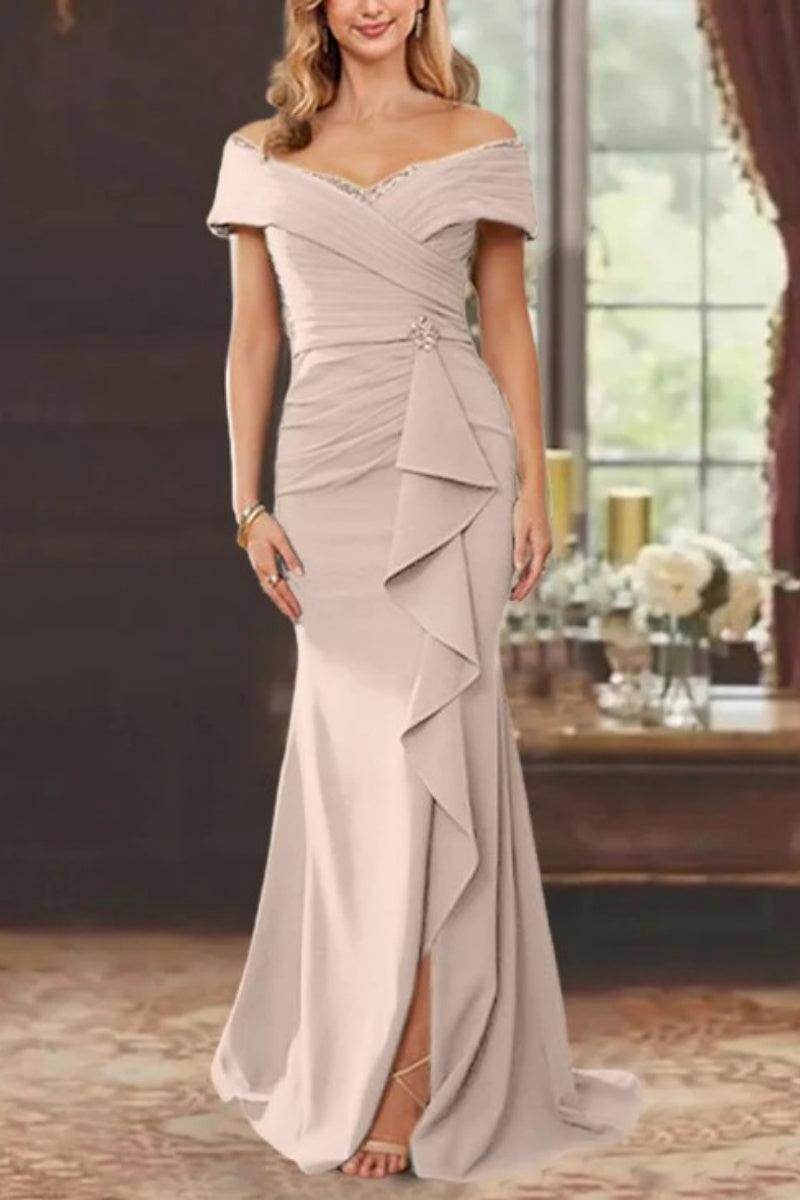 Sheath Off the Shoulder Sleeveless Floor Length Mother Dresses CM0379
